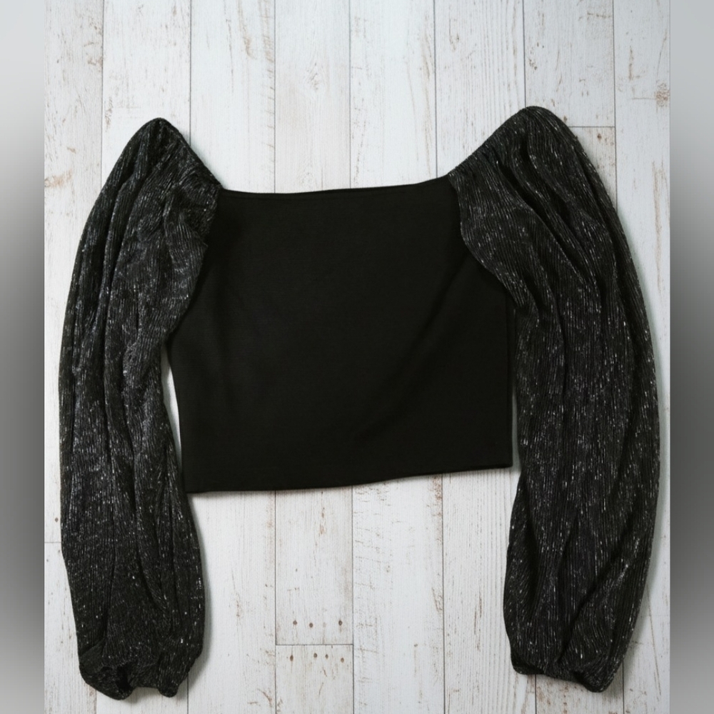 Black Top with Sheer Sleeves